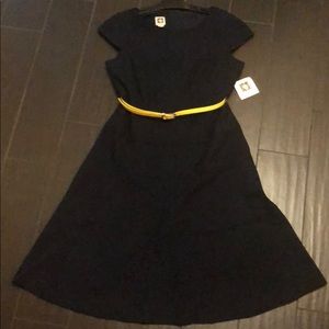 Anne Klein Navy Dress w/ yellow patent belt-sz 10